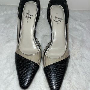 Black snack skin & clear short heel